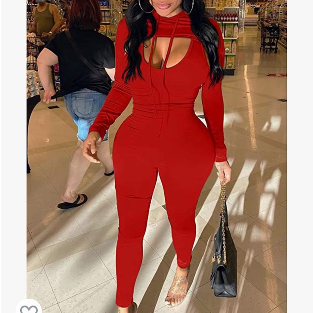 Sexy red hooded 2 piece